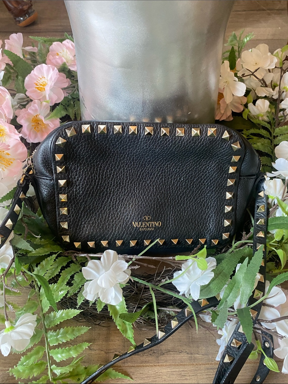 Valentino Garavani Dark navy blue  Leather Rockstud Crossbody Bag